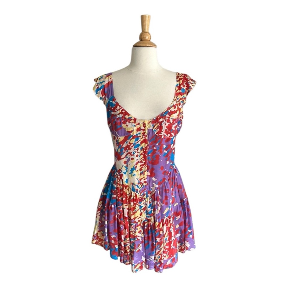 Vanessa Mooney Multicolor Abstract Cap-Sleeve Mini Dress